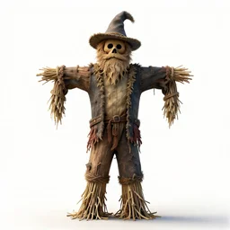 bearded living scarecrow, high detail digital art, full body, standing, isolated on a pure white background, centered, whole figure in frame, sharp focus, studio lighting