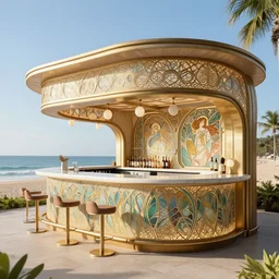 beautiful modern bar in front of beach with high detail, architecture, 8 k, stunning detail, works by artgerm, greg rutkowski and alphonse mucha, unreal engine 5, 4 k, 8 k, uhd