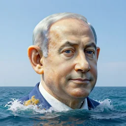 a giant benjamin netanyahu head sculpture in the sea made out of jelly, long shot, hyper detailed, hyper realistic, ray tracing, 8 k resolution, sharp focus, realistic water, award winning