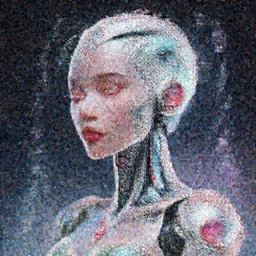 cybernetic woman robot android diamonds ruby jade glowing ethereal bubbles gradient jewels