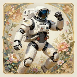a warrior robot astronaut, floral!, posing for a fight intricate, elegant, highly detailed, digital painting, artstation, concept art, smooth, sharp focus, illustration, art by artgerm and greg rutkowski and alphonse mucha, 8 k