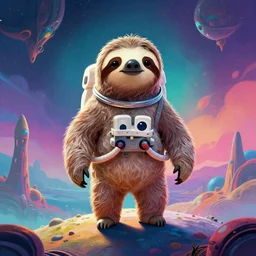 perfectly centered portrait, sloth astronaut, full of wonder, standing on alien world, sloth face is beautiful, epic scene, by victo ngai, kilian eng vibrant colours, dynamic lighting, digital art, winning award masterpiece, fantastically beautiful, illustration, aesthetically inspired by beksinski and dan mumford, trending on artstation, art by greg rutkowski