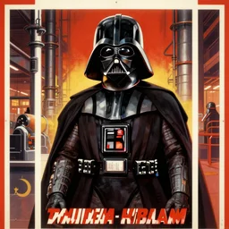 Soviet propaganda poster, Darth Vader in a factory