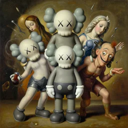 chaotic 3 d feminine forms exploding by kaws, james jean and salvador dali and shusei nagaoka, oil on canvas, surrealism, neoclassicism, renaissance, hyper realistic, cell shaded, metallic reflections, physically based rendering, 8 k