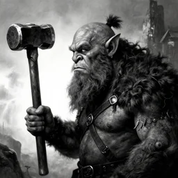 norse troll blacksmith with sledgehammer profile portrait half body monochrome portrait hammer cover illustration dramatic kvlt by peder balke by peder balke by guido crepax by norman bluhm mystic high contrast monochromatic norway