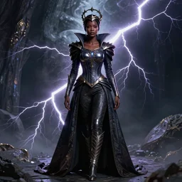 high fantasy black queen female  portrait by Craig Mullins, full body, trending on artstation, dramatic lightning