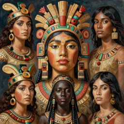 spanish beauty aztec inca portrait by lisa frank, mahmoud sai, malika agueznay, paolo uccello, pauline haynes, sonia delaunay, by wangechi mutu, wlop, yoshitaka amano
