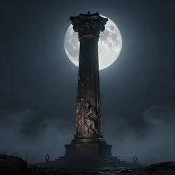 The Pillar of Autumn, artistic concept, low light, mist, full moon, stylized,