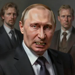 very old and very very angry vladimir putin with sharp bullets as teeth, very detailed. artwork by artgerm, wide angle, fantasy, highly detailed, digital painting, artstation, smooth, sharp focus, art by thomas kinkade and h. r. giger and tyler edlin