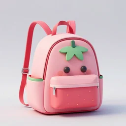 a model backpack in strawberry fruit shape, digital art, artgem, octane render, lowpoly render, artstation, hasselblad photo, 4 k resolution, fashion design, product photo, product design