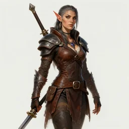 female half orc with leather clothing, digital art