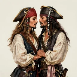 fully clothed pirate couple. love. tasteful. art by dean cornwell.