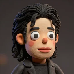 michael jackson!!!big face close up color clay head of michael jackson as claymation puppet character, dramatic light , 4k clay character illustration by guldies