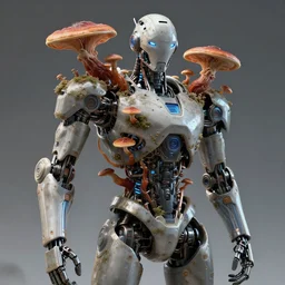 futuristic robot with reishi growing out of it's body, ultra realistic, highly detailed, 8 k, trending on artstation, award - winning art,
