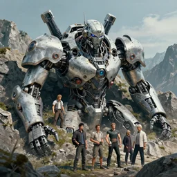 a detailed portrait of a giant mechanical humanoid buried half way in the mountains by Greg Rutkowski, Sung Choi, Mitchell Mohrhauser, Maciej Kuciara, Johnson Ting, Maxim Verehin, Peter Konig, final fantasy, Marco lense , 8k photorealistic, cinematic lighting, HD, high details, atmospheric , trending on artstation