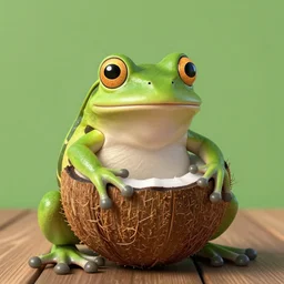 frog wearing a coconut