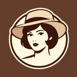 illustration of women short hair with a hat, retro logo women face on brown background, vector Illustration