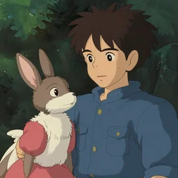 Nostalgia guy and small creature, made by Studio Ghibli, cinematic lighting, highly detailed art, beautiful scene, artstation trenidng, sharp focus, smooth, artgerm