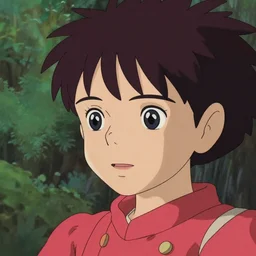Cinestill 50d, 8K, highly detailed, studio ghibli mononoke style 3/4 extreme closeup portrait, eye contact, focus on princess mononoke model, tilt shift zaha hadid style forest background: famous mononoke remake, forest scene