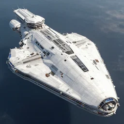 huge white spaceship with superstructure deck, by john berkey, detailed sci fi digital matte painting concept art, unreal