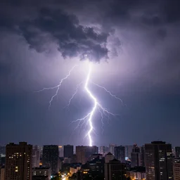 photograph of a never ending thunderstorm, brilliant white lightning, lightning strikes on skyscrapers, 4k, HDR