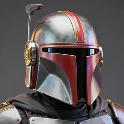 an artistic and realistic 8k sculpture of a mandalorian helmet, bright psychedelic color, dramatic lighting, silver gold red details, filigree, intricate details, cinematic, elegant, micro detail, octane render, filmic, interesting camera angle, 8k post-processing, intricate art by John Collier and Krenz Cushart and Alphonse Mucha and Greg Rutkowski