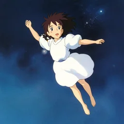 full body portrait of a young girl drifting away in space views from a distance, colorful, cute face by ghibli, makoto shinkai, mai yoneyama, dynamic pose, ( kyoani ), rounded eyes, illustration, christopher balaskas, anime poster, mads berg, pixiv, textured, shading