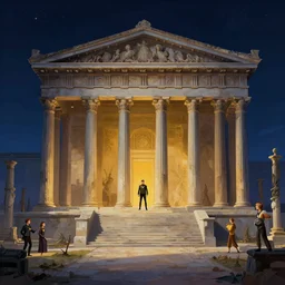 STAR TREK house night time architecture designed in ancient Greece, (SFW) safe for work, photo realistic illustration by greg rutkowski, thomas kindkade, alphonse mucha, loish, norman rockwell