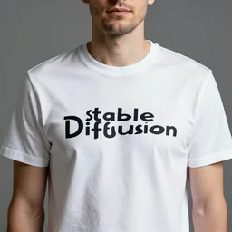 A man with a shirt with the text Stable Diffusion