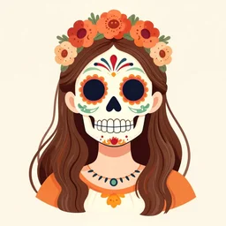Illustration of a sugar skull day of the dead girl, art by Earl Norem