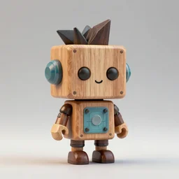 cute funny figurine wooden, robot punk futuriste geometrie