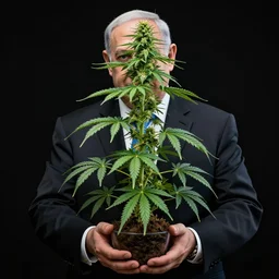naftali Bennett holding a giant marijuana plant, amazing digital art, highly detailed