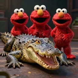 hyperrealistic dslr film still of alligator eating elmo, stunning 8 k octane comprehensive 3 d render, inspired by istvan sandorfi & greg rutkowski & unreal engine, perfect symmetry, dim volumetric cinematic lighting, extremely hyper - detailed, extremely lifelike attributes & lifelike texture, intricate, masterpiece, artstation, stunning