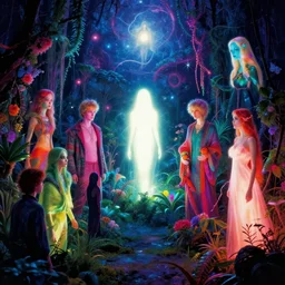 somber astral gardens with bright glowing souls, highly detailed, bright neon colors, cinematic, synthwave, tim white, vladimir kush, chris foss, roger dean, philippe druillet, michael whelan, lisa frank, bob eggleton, alfred kelsner, kubrick
