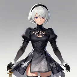 Northern princess (Kantai Collection) (Hoppou) as 2B nier automata, cute, intricate, elegant, highly detailed, digital painting, 4k, HDR, concept art, smooth, sharp focus, illustration,Raytracing