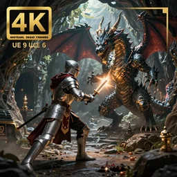 a royal knight fighting an evil dragon in a cave, fantasy artwork, very very very beautiful scenery, hd, hdr, ue 5, ue 6, unreal engine 5, cinematic 4 k wallpaper, 8 k, ultra detailed, high resolution, artstation, award winning
