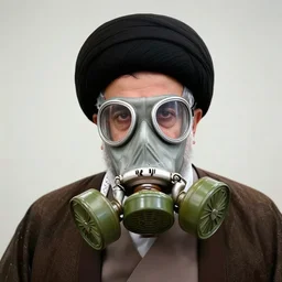 portrait of ali khamenei wear gas mask