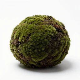 melanistic moss ball, studio photography, full body, isolated on a pure white background, centered, entire subject in frame, sharp focus, soft studio lighting