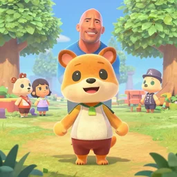 dwayne johnson as a happy animal crossings villager, animation pixar style, shaded lighting poster by magali villeneuve, artgerm, jeremy lipkin and michael garmash, rob rey and kentaro miura style, trending on art station