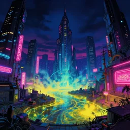 landscape by ralph mcquarrie, otherworldly thermal vision bladerunner 2 0 4 9 studio ghibli thermal imaging fisheye at night cyberpunk neon signs neon noir at dusk, archdaily, wallpaper, highly detailed, trending on artstation.