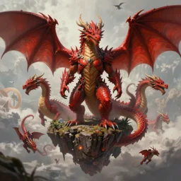 a crimson flying island surrounded by dragons, DnD character art portrait, matte fantasy painting, DeviantArt Artstation, by Jason Felix by Steve Argyle by Tyler Jacobson by Peter Mohrbacher, cinematic lighting
