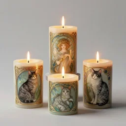 candles and cats, art nouveau, by rachel ruysch and lisa frank, 8 k, sharp focus, octane render