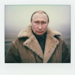 close up medium shot of vladimir putin wearing giant oversized meat jacket, cinematic focus, polaroid photo, vintage, neutral dull colors, soft lights, foggy mist, by oleg oprisco, by thomas peschak, by discovery channel, by victor enrich, by gregory crewdson