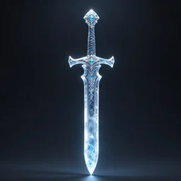 ice sword, weapon, highlight, vertical, centred, highly symmetric, sci - fi, fantasy, dnd, close shot, dark uniform background, directional lighting, digital art, hyperrealism, award winning, 8 k, trending on art station