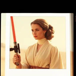 film still of emma watson as princess leia in the 1 9 7 0 s, star wars, polaroid, photography, film, kodak