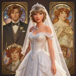 taylor swift in a wedding dress, cg animation, riot entertainment, arcane, realistic, character select portrait, by artgerm, greg rutkowski, alphonse mucha, 3 d