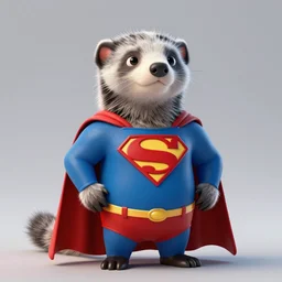 A ferret as Superman, 3D render, Cinema 4D