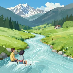a river flowing through the mountains of austria, median photoshop filter cutout vector behance hd by jesper ejsing, by rhads, makoto shinkai and lois van baarle, ilya kuvshinov, rossdraws, illustration, art by ilya kuvshinov and gustav klimt