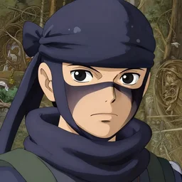 a anime portrait of a ninja, finely detailed features, closeup at the face, sharp focus, perfect art, scenic background, intricate, anime, illustration, artstation, trending on pixiv fanbox, painted by greg rutkowski, studio ghibli, yoji shinkawa, hayao miyazaki,