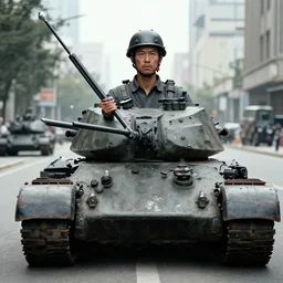 reinterpretation of the photo titled tank man by jeff widener,